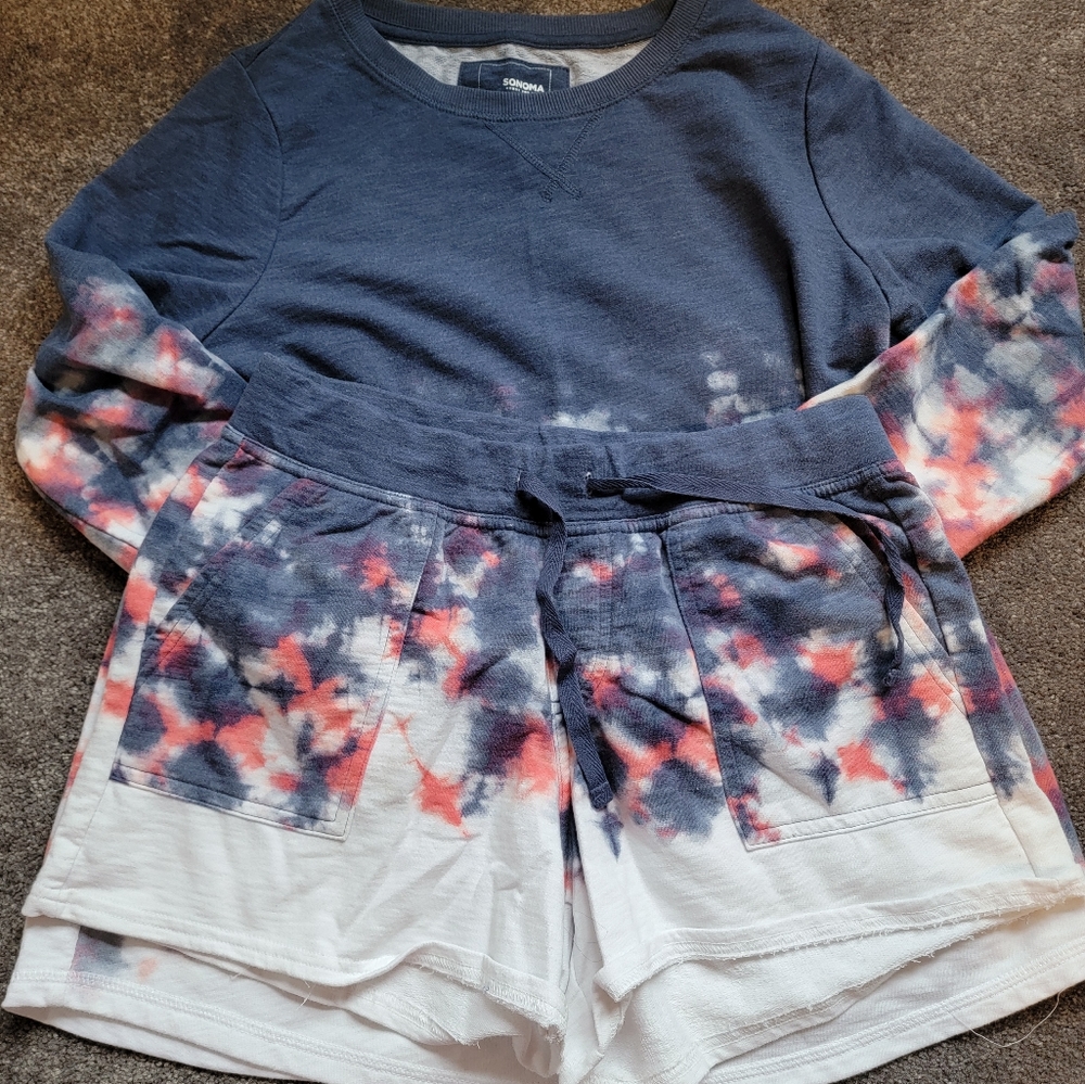 Sonoma Tie dye lounge set long sleeve top and shorts